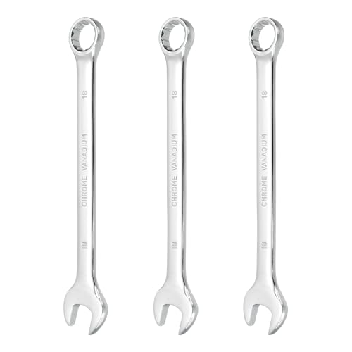 HARFINGTON 3Pcs Combination Wrench 18mm Metric 12-Point Box and Open End CR-V Steel Double Ended Spanner Tool for Automotive Pipe Furniture Machinery DIY Repair, Silver White - size: 18mm