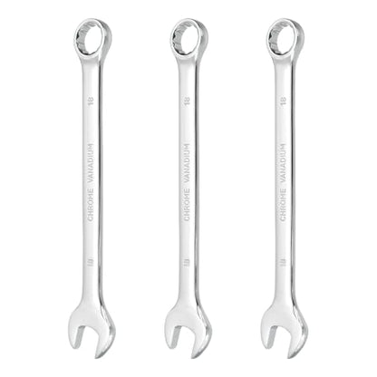 HARFINGTON 3Pcs Combination Wrench 18mm Metric 12-Point Box and Open End CR-V Steel Double Ended Spanner Tool for Automotive Pipe Furniture Machinery DIY Repair, Silver White - size: 18mm