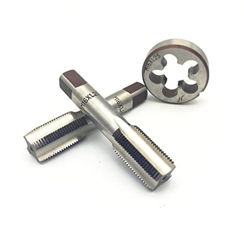 AtticZone M16 x 1.25 Metric Hand Thread Tap and Die Set, Right Hand 16 * 1.25, Alloy Tool Steel, 1 Taper Tap, 1 Plug Tap, 1 Round Die for Metal Working DIY Industrial - size: M16x1.25