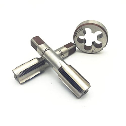 AtticZone M16 x 1.25 Metric Hand Thread Tap and Die Set, Right Hand 16 * 1.25, Alloy Tool Steel, 1 Taper Tap, 1 Plug Tap, 1 Round Die for Metal Working DIY Industrial - size: M16x1.25