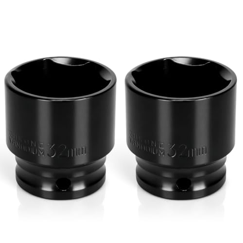 2PCS 32mm Impact Socket 1/2" Drive, 6 Point Metric Shallow Socket, CR-V Steel Heavy Duty Impact Wrench Socket for Automotive Repair - size: 32mm