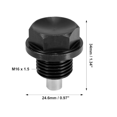 X AUTOHAUX M16x1.5 Oil Drain Plug Magnetic Sump Drain Nut Oil Drain Bolt | 2 Set , Aluminum Alloy , with 2 Washer for Car Motorcycle Black - size: M16x1.5