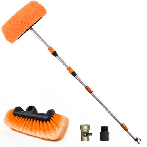 SISUPASSIE 12FT Car Wash Brush with Long Handle, 12-Inch Soft Bristle Car Cleaning Brush for Cleaning RV, Truck, Boat, Solar Panels, Orange - color: Orange
