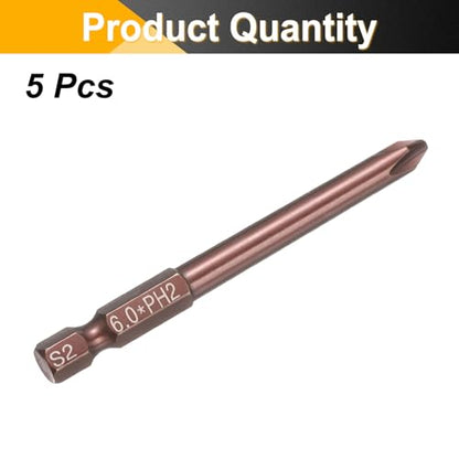 HARFINGTON 5pcs #2 Phillips Screwdriver Bit PH2 1/4" Hex Shank 3" (75mm) Long 0.24" Rod Magnetic Cross Head Drive Drill Bits S2 Steel Industrial Screw Driver Electric Power Tool, Brown - size: PH2 x 3" x 0.24"