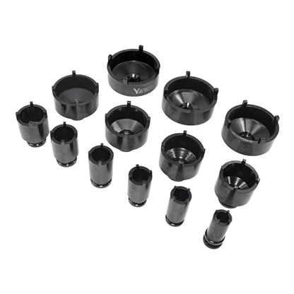 13 PCS Spindle Nuts Socket Kit Ball Joints Axle Locknut Remove Install Locking Hub Socket for KM Groove Nuts, Compatible with GM, Ford, GMC and Dodge, 4 Teeth Exterior with 1/2'' Drive