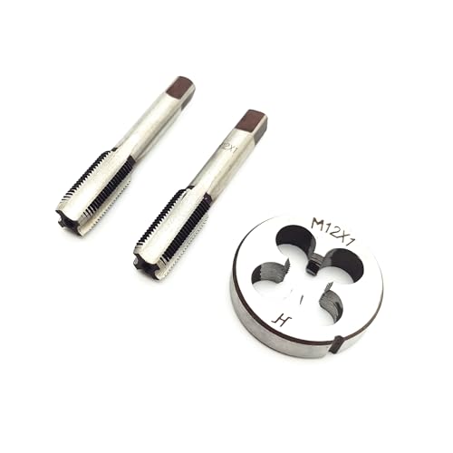 AtticZone M12 x 1.0 Metric Hand Thread Tap and Die Set, Right Hand 12 * 1.0, Alloy Tool Steel, 1 Taper Tap, 1 Plug Tap, 1 Round Die for Metal Working DIY Industrial - size: M12x1.0