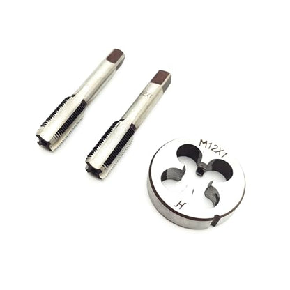 AtticZone M12 x 1.0 Metric Hand Thread Tap and Die Set, Right Hand 12 * 1.0, Alloy Tool Steel, 1 Taper Tap, 1 Plug Tap, 1 Round Die for Metal Working DIY Industrial - size: M12x1.0