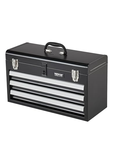 VEVOR Metal Tool Box, 20.5-inch, Portable Metal Tool Box with 3 Drawers, Small Tool Chest with EVA Liners, Ball Bearing Slide Drawers Locking & Powder Coated Finish, Multi-Function Tool Organizer - size: 3 Drawers-Black