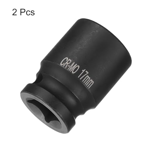 HARFINGTON 2pcs 4 Point Square Socket 1/2" Drive 17mm Metric Square Impact Socket CR-MO Blackening Standard Wheel Sockets Pneumatic Socket Tool for Auto Repair Mechanical Maintenance Home Use - size: 17mm