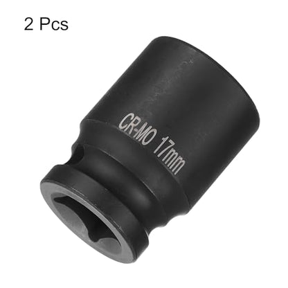 HARFINGTON 2pcs 4 Point Square Socket 1/2" Drive 17mm Metric Square Impact Socket CR-MO Blackening Standard Wheel Sockets Pneumatic Socket Tool for Auto Repair Mechanical Maintenance Home Use - size: 17mm