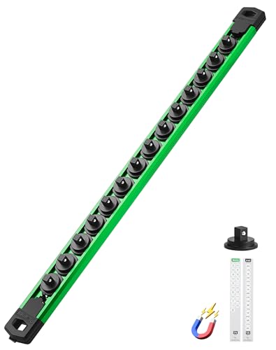 ALOANES Magnetic Socket Organizer Set, 1/4-Inch Drive Heavy Duty Aluminum Socket Rail Organizer, 360° Swivel Clips Socket Holder Kit for Toolbox Drawer Fit 1/4-Inch x 14 Clips (Green, 1PC) - color: Green, size: 1PC, 1/4-Inch Drive