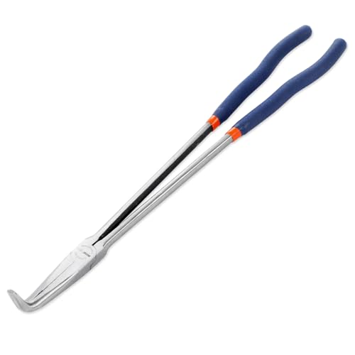 16'' Extra Long Needle Nose Pliers for Narrow and Limited Spaces | 90-Degree Angled Nose, Long Reach Design, CRV Steel, Comfortable Grip, for Mechanics, Electricians, DIYers and Homeowners - style: 16'' 90 Degree Angle