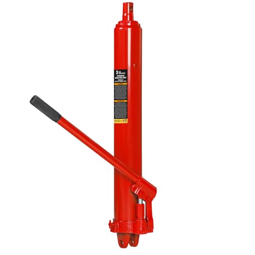 Big RED AQD3TR Hydraulic Long Ram Jack 3 Ton Heavy Duty Engine Hoist Cylinder with Clevis Base & Single Piston Pump - Professional Hydraulic Ram Cylinder for Garage Repair, Auto Shop, Farm Equipment - style: 3 Ton/NEW VERSION