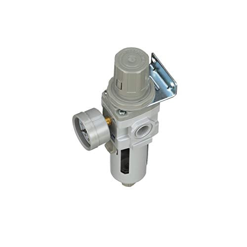 PneumaticPlus SAW300-N03BG Compressed Air Filter Regulator Piggyback Combo 3/8" NPT - Poly Bowl, Manual Drain, Bracket, Gauge - style: Poly Bowl - Manual Drain