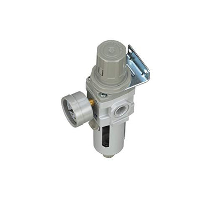 PneumaticPlus SAW300-N03BG Compressed Air Filter Regulator Piggyback Combo 3/8" NPT - Poly Bowl, Manual Drain, Bracket, Gauge - style: Poly Bowl - Manual Drain