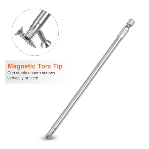 HARFINGTON 2pcs T30 Security Torx Bit 1/4" Hex Shank 6" Long S2 Steel Magnetic Tamper Resistant Star Bits Screwdriver Torx Head with Hole for Driver Drill Bits Remove Fastening Screws - size: T30
