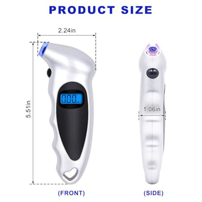 Digital Tire Pressure Gauge, 150PSI 4 Settings High Accuracy Tire Gauge with Backlit LCD and Non-Slip Grip, Easy to Read Air Pressure Gauge for Cars, Trucks and Bicycles (Silver) - color: Silver