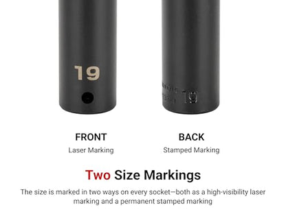 TEKTON 1/2 Inch Drive x 19 mm Deep 6-Point Impact Socket | SID23119 - size: 19 mm, style: Deep