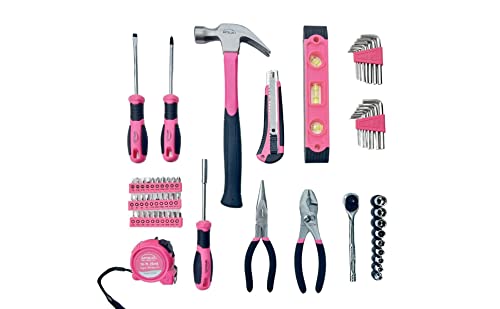 Apollo Tools 65 Piece Essential Tool Set with Sockets and Most-Used Tools for Do it Yourself Repairs and Maintenance Pink Ribbon - Pink - DT0001P - color: Pink, size: 65-Piece