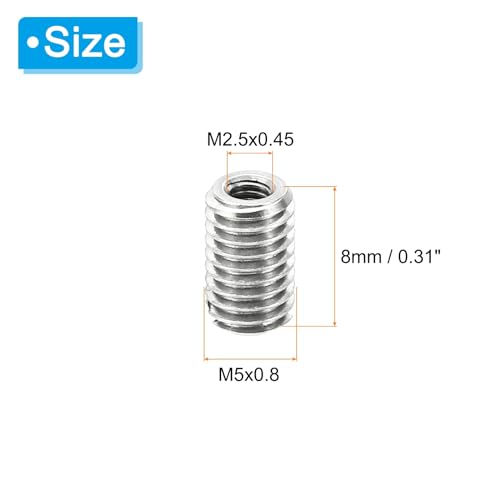 PATIKIL Thread Adapters Sleeve Reducing Nut, 10 Pcs M5x0.8 Male to M2.5x0.45 Female Repairing Insert Nut Screw Reducer Stainless Steel Fastener 8mm - size: M2.5xM5x8mm