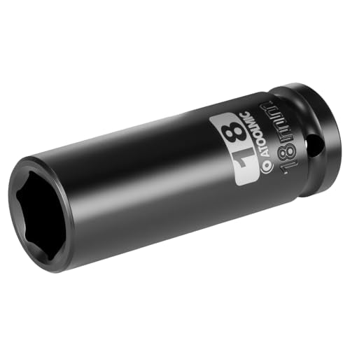 1/2 Inch Drive x 18mm Deep 6PT CR-MO Impact Socket for Removing Axle nut | Metric Socket,6-Point Radius Corner Design,Two Size Markings,Square Chamfered Opening,For Removal of Axle Nut - size: 18mm, style: 1/2" Drive Deep Socket