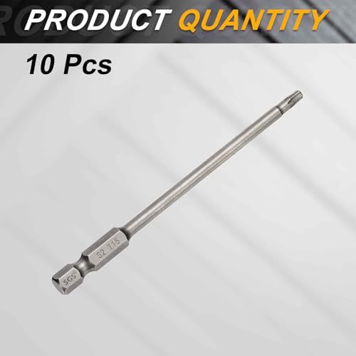 HARFINGTON 10pcs T15 Torx Head Screwdriver Bit 1/4" Hex Shank 4" (100mm) Long Magnetic No Hole Tip Tamper Proof 6 Point Star Screw Driver Drill Bits S2 Steel Industrial Power Screwdrivers - size: T15 x 4"