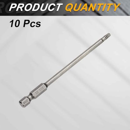 HARFINGTON 10pcs T15 Torx Head Screwdriver Bit 1/4" Hex Shank 4" (100mm) Long Magnetic No Hole Tip Tamper Proof 6 Point Star Screw Driver Drill Bits S2 Steel Industrial Power Screwdrivers - size: T15 x 4"