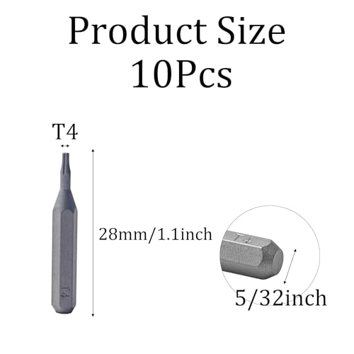 10Pcs Torx Head Screwdriver Bit Set, S2 Steel Magnetic Star Bits, 5/32" Hex Shank, Tamper Resistant, Impact Grade for Drill, Power Driver, Electronics, Home & Automotive Repair(T4) - size: T4