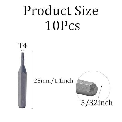 10Pcs Torx Head Screwdriver Bit Set, S2 Steel Magnetic Star Bits, 5/32" Hex Shank, Tamper Resistant, Impact Grade for Drill, Power Driver, Electronics, Home & Automotive Repair(T4) - size: T4