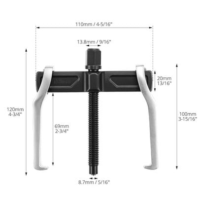 QWORK 4" 2-Jaw Gear Puller for Internal and External Removal of Flywheels, Gears, Pulleys, Bearings
