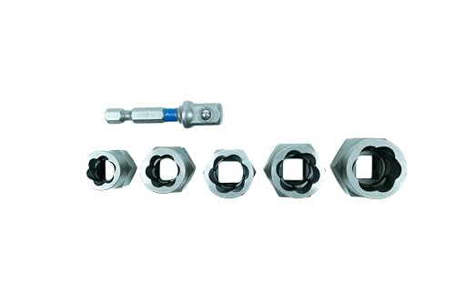 Century Drill & Tool 6 Piece Bolt Extractor Set 73425; securely grips damaged bolts and fasteners, impact ready socket adapter included - size: 6 Piece
