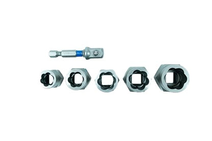 Century Drill & Tool 6 Piece Bolt Extractor Set 73425; securely grips damaged bolts and fasteners, impact ready socket adapter included - size: 6 Piece