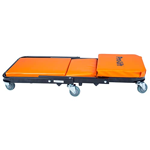 Pro-Lift Foldable Z Creeper - 2-in-1 Rolling Folding Car Creeper & Seat - 40" Adjustable Roller Garage Chair Lay Down or Sit, 450 LBS Capacity Under Car Roller Creeper with 6 Swivel Casters - color: Orange