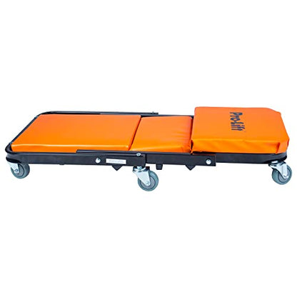 Pro-Lift Foldable Z Creeper - 2-in-1 Rolling Folding Car Creeper & Seat - 40" Adjustable Roller Garage Chair Lay Down or Sit, 450 LBS Capacity Under Car Roller Creeper with 6 Swivel Casters - color: Orange
