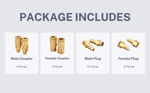 Industrial Brass Air Coupler & Plug Kit, 1/4" NPT | 28 Piece, Air Tool Fittings Set, Quick Connect Air Hose Fittings, Air Compressor Accessories - size: 1/4 inch NPT Coupler and Plug Kit, 28 Piece