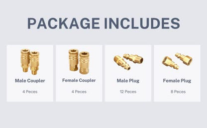 Industrial Brass Air Coupler & Plug Kit, 1/4" NPT | 28 Piece, Air Tool Fittings Set, Quick Connect Air Hose Fittings, Air Compressor Accessories - size: 1/4 inch NPT Coupler and Plug Kit, 28 Piece
