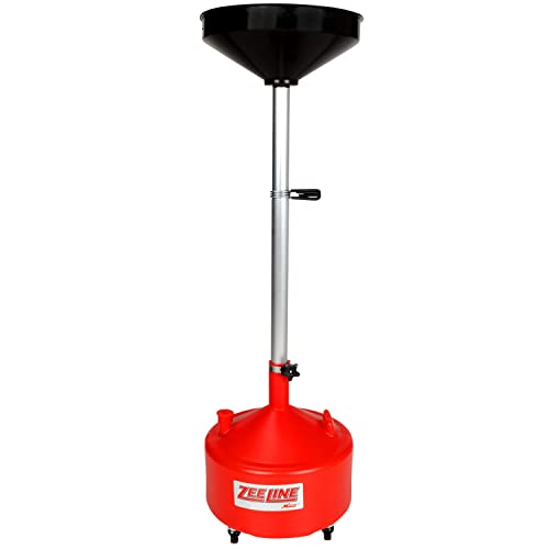 ZEELINE BY MILTON ZE8DC 8-Gallon Poly Oil Drain, Adjustable Height 48-71 in., Rolling Waste Oil Drain with Funnel Screen, 4 Swivel Casters for Oil, Coolant & Transmission Fluid