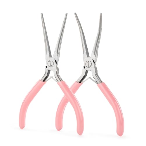 VISEMAN 6" Mini Needle Nose Pliers, 2PCS Pink Long Nose Pliers Set | with Comfort Handles for Handmade Craft - style: Pink (Straight + 45-Degree Bent)