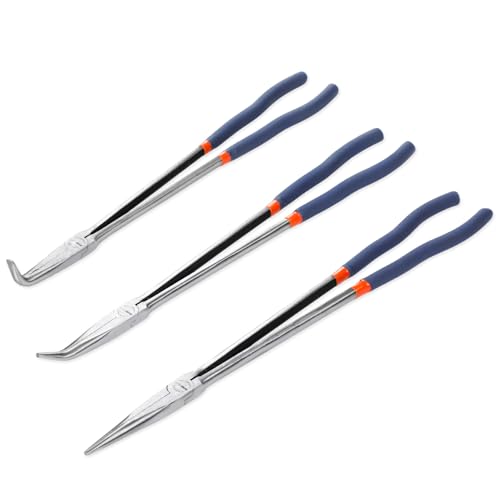 3 PCS 16 Inch Long Needle Nose Pliers Set, Extra Long Reach Pliers Set with 45°, 90° Bent and Straight Nose Pliers for Narrow Spaces