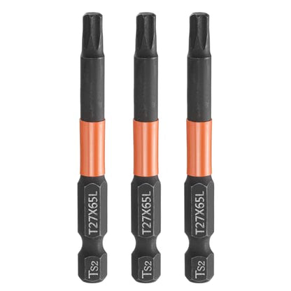 HARFINGTON 3pcs T27 Torx Head Screwdriver Bit 2.56" (65mm) Long 1/4" Hex Shank Magnetic No Hole Tamper Proof 6 Point Star Screw Driver Drill Bits Phosphate S2 Steel Industrial Power Tools - size: T27