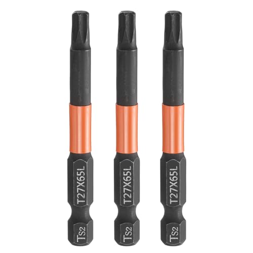 HARFINGTON 3pcs T27 Torx Head Screwdriver Bit 2.56" (65mm) Long 1/4" Hex Shank Magnetic No Hole Tamper Proof 6 Point Star Screw Driver Drill Bits Phosphate S2 Steel Industrial Power Tools - size: T27