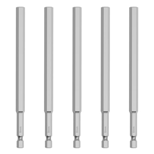 5 Pcs H8 S2 Steel Hex Bit, 8mm, 150mm Length, 1/4" Shank | Magnetic Hex Allen Wrench Screwdriver Bit, 1/4" Hex Shank, Impact Driver Bit for Furniture, Auto Repair & DIY - size: H8, style: 150mm