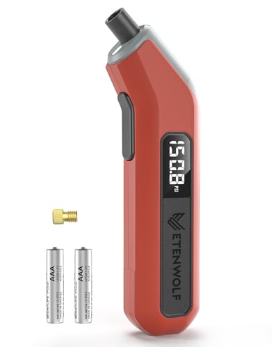 ETENWOLF T300 Plus Tire Pressure Gauge 3-200 PSI with Presta Valve Adaptor | Replaceable AAA Batteries, ANSI B40.7 Grade 2A (±0.5%) Accuracy, Digital Tire Gauge with Bright LED Display, Vivid Orange - color: vivid orange