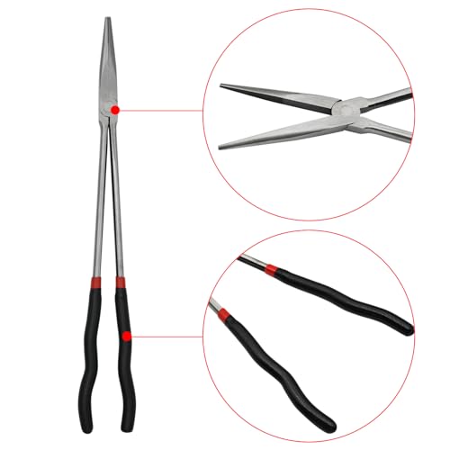 16 Inch Long Reach Pliers, Needle Nose Pliers Repairing Pliers with Long Handle, Steel Tip Nose Pliers for Mechanics/Technicians/Contractor/Home Repairing (Straight Angle)