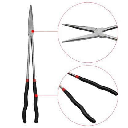 16 Inch Long Reach Pliers, Needle Nose Pliers Repairing Pliers with Long Handle, Steel Tip Nose Pliers for Mechanics/Technicians/Contractor/Home Repairing (Straight Angle)