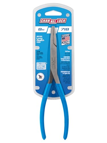 Channellock 718 8-Inch Flat Nose Pliers | Duckbill Jaw Pliers with Extra Long Nose and Crosshatch Teeth Pattern Designed for Hard-to-Reach Places | Forged of High Carbon Steel | Made in the USA - style: Flat Nose