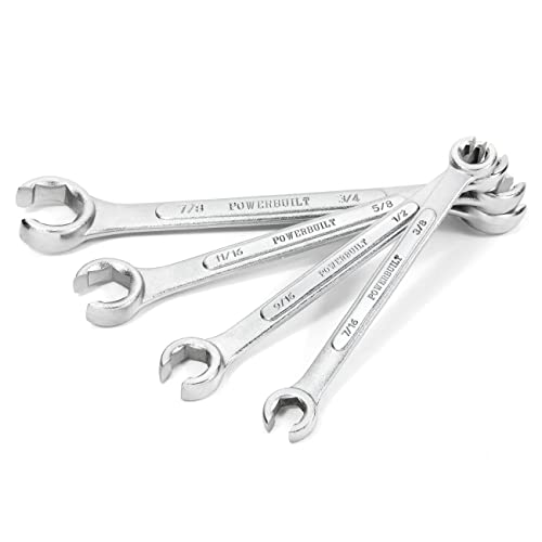 Powerbuilt 4 Piece SAE Flare Nut Wrench Set, Size Includes 3/8" x 7/16", 1/2" x 9/16", 5/8" x 11/16", 3/4" x 7/8" Flare Nut Wrench, Chrome-Vanadium made - 640185 - size: 4pc SAE, style: Flare Nut