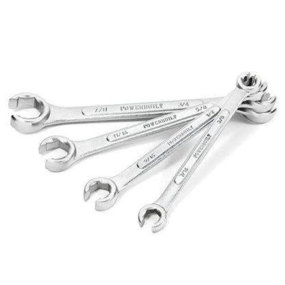 Powerbuilt 4 Piece SAE Flare Nut Wrench Set, Size Includes 3/8" x 7/16", 1/2" x 9/16", 5/8" x 11/16", 3/4" x 7/8" Flare Nut Wrench, Chrome-Vanadium made - 640185 - size: 4pc SAE, style: Flare Nut
