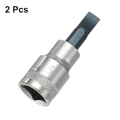 HARFINGTON 2Pcs Slotted Bit Socket 3/8" Drive SL6.5 S2 Steel Flat Head Screwdriver Drill Bits CR-V Steel Socket Adapter for Home Auto Axle Hex Nuts Bolts Repair - size: 3/8" Drive SL6.5