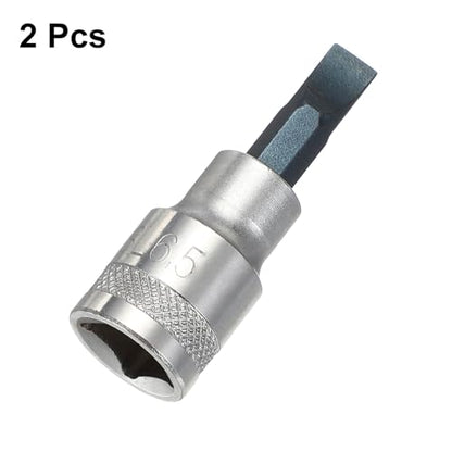 HARFINGTON 2Pcs Slotted Bit Socket 3/8" Drive SL6.5 S2 Steel Flat Head Screwdriver Drill Bits CR-V Steel Socket Adapter for Home Auto Axle Hex Nuts Bolts Repair - size: 3/8" Drive SL6.5